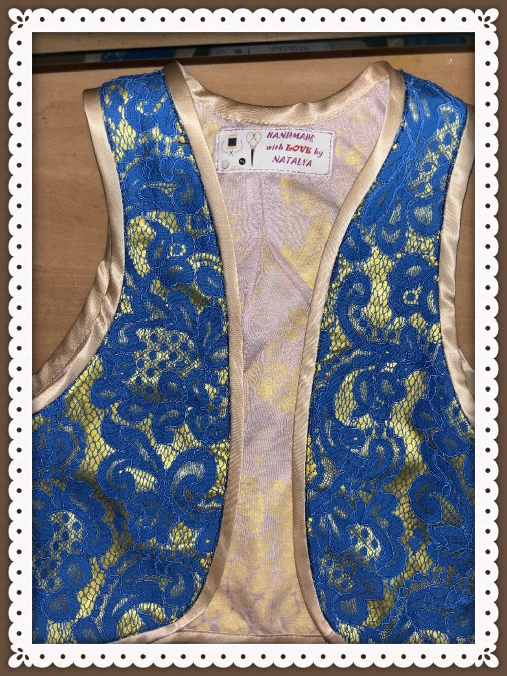 Bridal Girls Bolero Sleeveless Vest Deep Blue Lace Double Lined Size XS 5-10 yrs